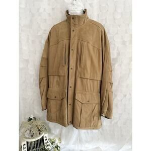 THE TERRITORY AHEAD Mens Large Tan Leather Barn Field Chore Coat Jacket HEAVY